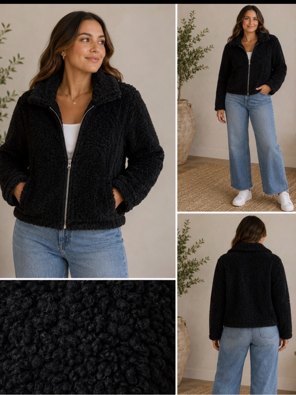 Jason Wu Black Teddy Fleece Jacket Size Small NWT Cozy Zip Up Coat
